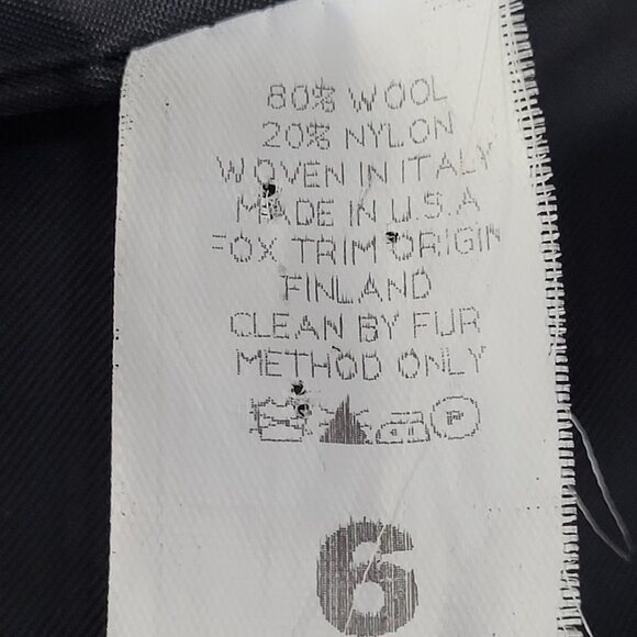 VTG Steve By Searle Black Italian Wool Fox Fur Trim Hooded Coat USA Made Size 6 - Picture 4 of 16